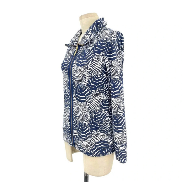 Lilly Pulitzer Leona Terry Zip‎ Up Jacket Navy Blue Oh Cabana Boy Print Size XS - Picture 4 of 9